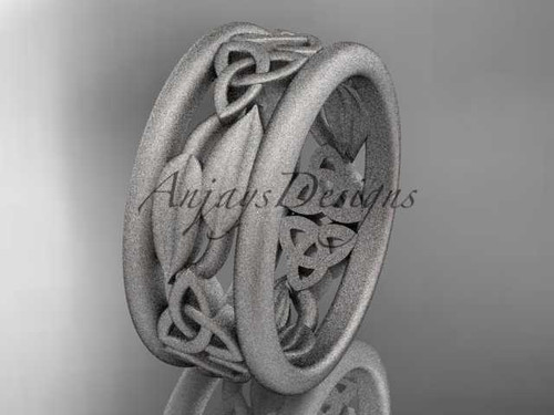 14kt white gold celtic trinity knot wedding band, matte finish wedding band, engagement ring CT7511G