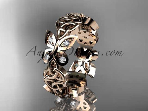 14kt rose gold diamond celtic trinity knot butterfly wedding band, engagement ring CT7418B
