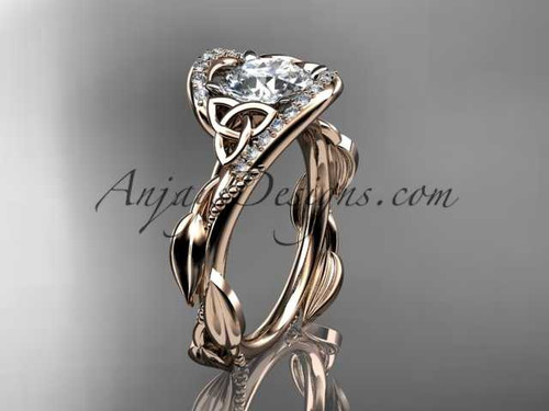 14kt rose gold celtic trinity knot engagement ring , wedding ring with "Forever One" Moissanite center stone CT764