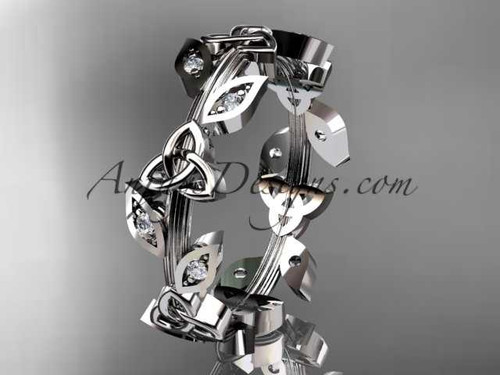 14kt white gold diamond celtic trinity knot wedding band, engagement ring CT7193B