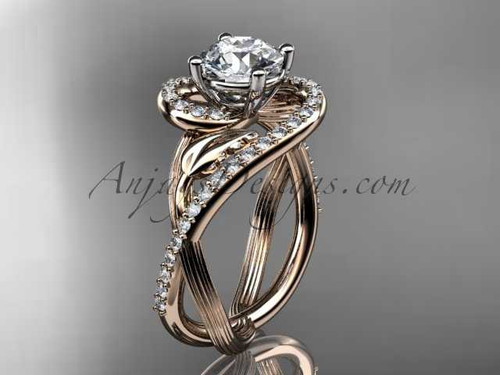 Unique 14kt rose gold diamond leaf and vine wedding ring, engagement ring ADLR222