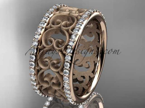 Vintage wide Diamond Wedding Band, 14kt Rose Gold Engagement Ring ADLR423B