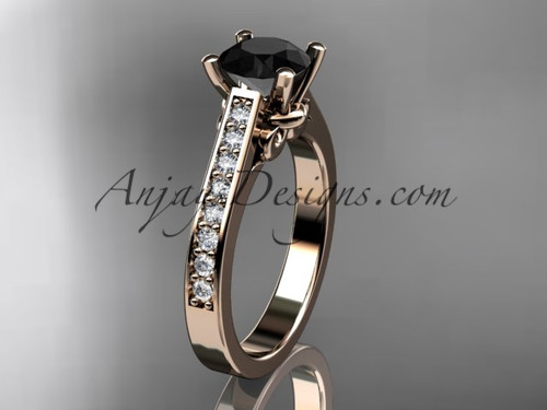 14kt rose gold diamond unique engagement ring, wedding ring with a Black Diamond center stone ADER134