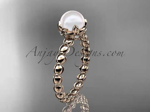 14kt rose gold diamond leaf and vine, floral pearl wedding ring, engagement ring AP34