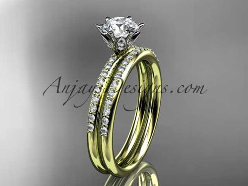 14kt yellow gold diamond unique engagement set, wedding ring ADER145S