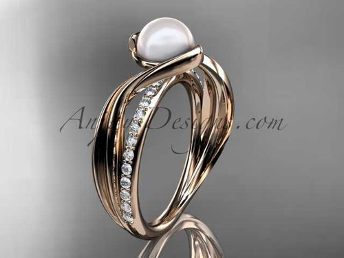 14k rose gold diamond pearl engagement ring AP78