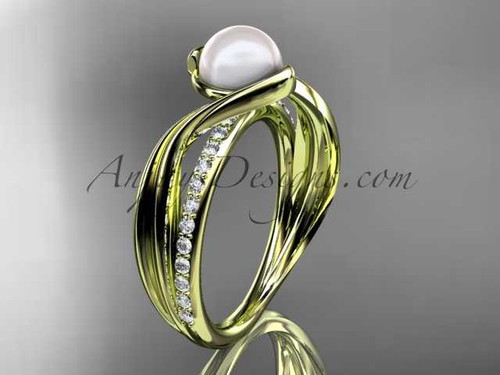14k yellow gold diamond pearl engagement ring AP78