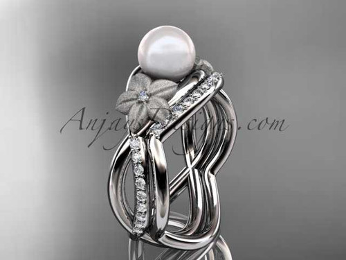 Platinum diamond pearl vine and leaf engagement set AP90S