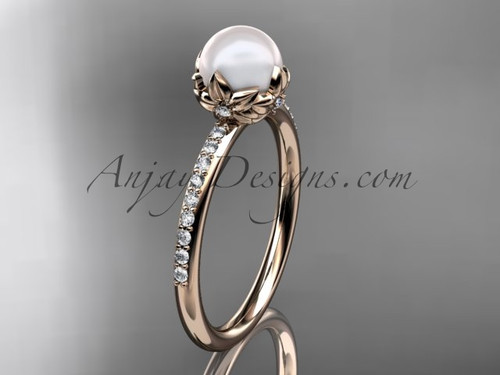 Amazing Pearl and Diamond Ring Designs , Rose Gold Flower Engagement ring 