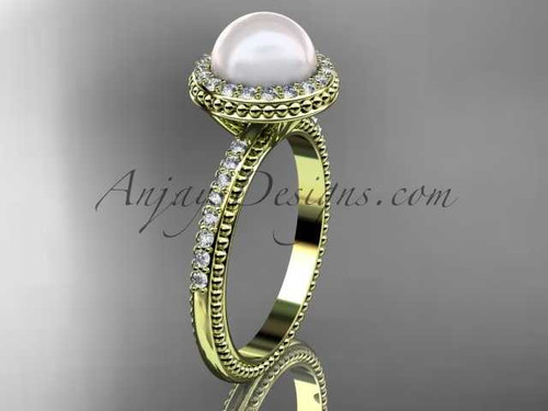Pearl vintage engagement rings 14kt yellow gold diamond halo engagement ring AP95