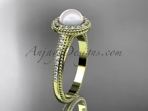 14kt yellow gold diamond floral wedding ring, engagement ring AP104