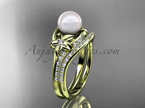 14kt yellow gold diamond floral wedding set, engagement set AP125S