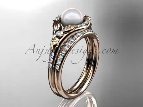 14kt rose gold diamond floral wedding ring, engagement set AP126S