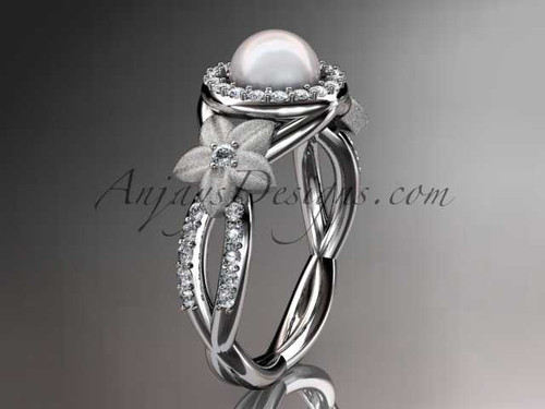 14kt white gold diamond floral wedding ring, engagement ring AP127