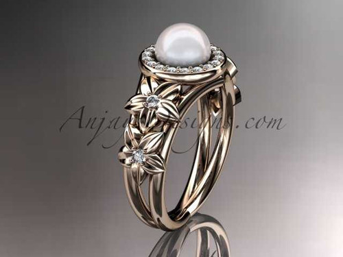 14kt rose gold diamond floral wedding ring, engagement ring AP131