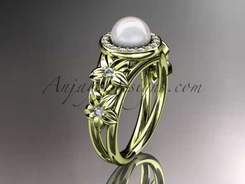 Adorable Halo Diamond Engagement Ring, 14kt Yellow Gold Floral Wedding Ring AP131