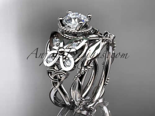 Gorgeous Celtic Wedding Set, Platinum Butterfly Engagement Ring