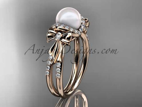 14k rose gold diamond pearl wedding ring,engagement ring AP155