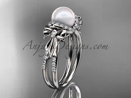 Platinum diamond pearl wedding ring, engagement ring AP155