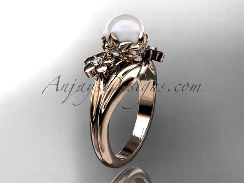 Glorious Pearl Wedding Ring, 14kt Rose Gold Perfect Flower Engagement Ring AP159