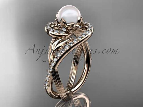 14kt rose gold diamond pearl unique engagement ring AP222
