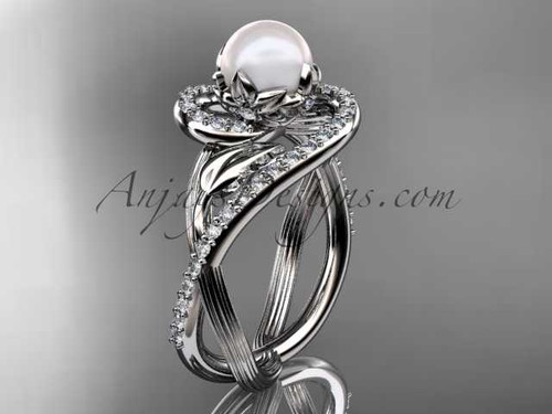 Platinum diamond pearl unique engagement ring AP222