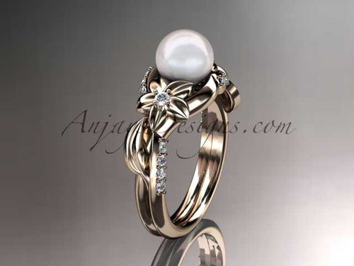 14kt rose gold diamond pearl unique engagement ring AP224