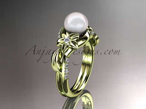 14kt yellow gold diamond pearl unique engagement ring AP224