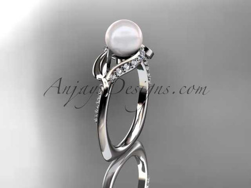 14kt white gold diamond pearl unique engagement ring AP225