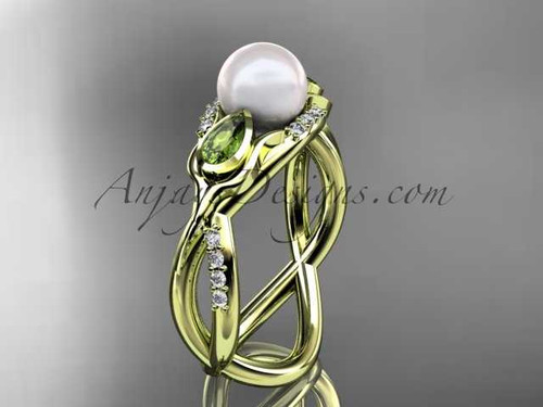 14kt yellow gold diamond pearl, tulip unique engagement ring AP226
