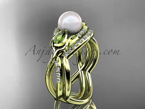 14kt yellow gold diamond pearl, tulip unique engagement set AP226S
