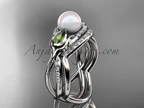 Platinum diamond pearl, tulip unique engagement set AP226S