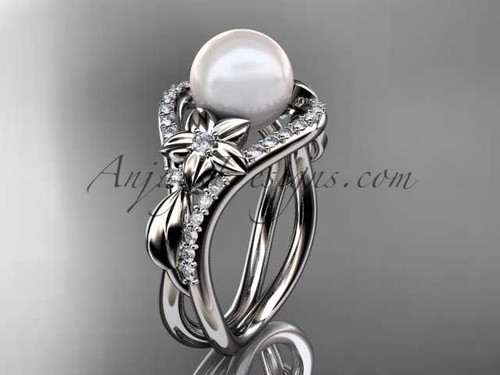 Platinum diamond leaf and flower wedding ring, engagement ring AP244