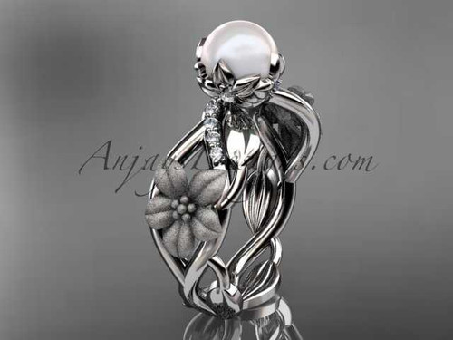 Unique 14kt white gold diamond floral leaf and vine wedding ring,engagement ring AP270
