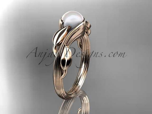 14kt rose gold pearl leaf and vine engagement ring AP273