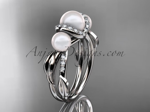 14k white gold diamond pearl engagement ring AP274