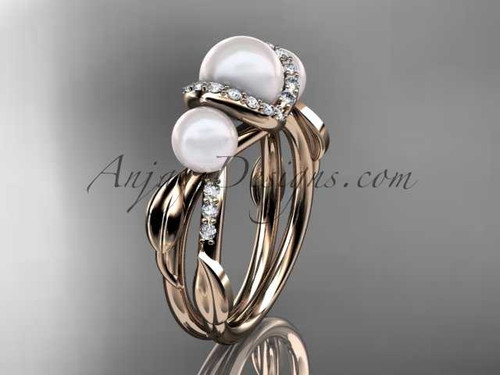 14k rose gold diamond pearl engagement ring AP274