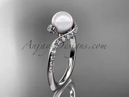 14kt white gold diamond pearl engagement ring AP277