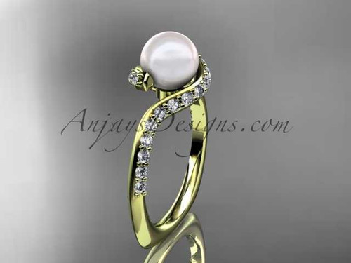 14kt yellow gold diamond pearl engagement ring AP277
