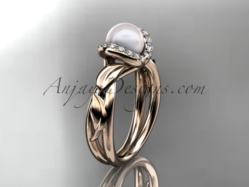 14kt rose gold diamond pearl unique engagement ring AP289
