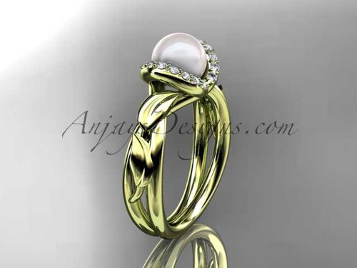 14kt yellow gold diamond pearl unique engagement ring AP289