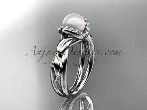 Platinum diamond pearl unique engagement ring AP289