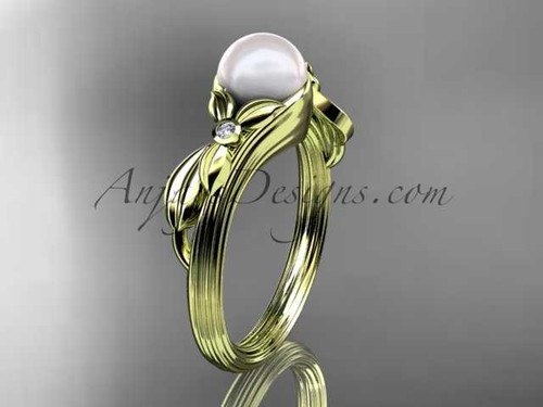 Unique 14kt yellow gold diamond floral pearl engagement ring AP324
