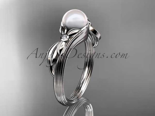 Unique Platinum diamond floral pearl engagement ring AP324