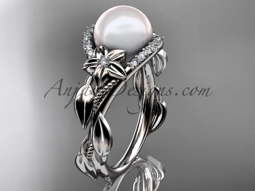 14kt white gold diamond pearl unique engagement ring AP326