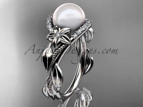 Platinum diamond pearl unique engagement ring AP326