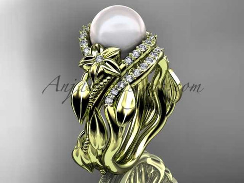 14kt yellow gold diamond pearl unique engagement set AP326S