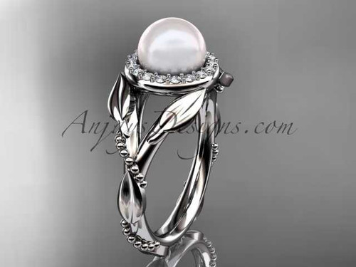 14kt white gold diamond pearl unique engagement ring AP328