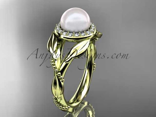 14kt yellow gold diamond pearl unique engagement ring AP328