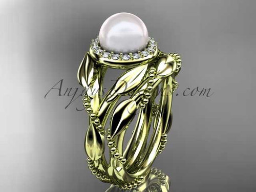 14kt yellow gold diamond pearl unique engagement set AP328S